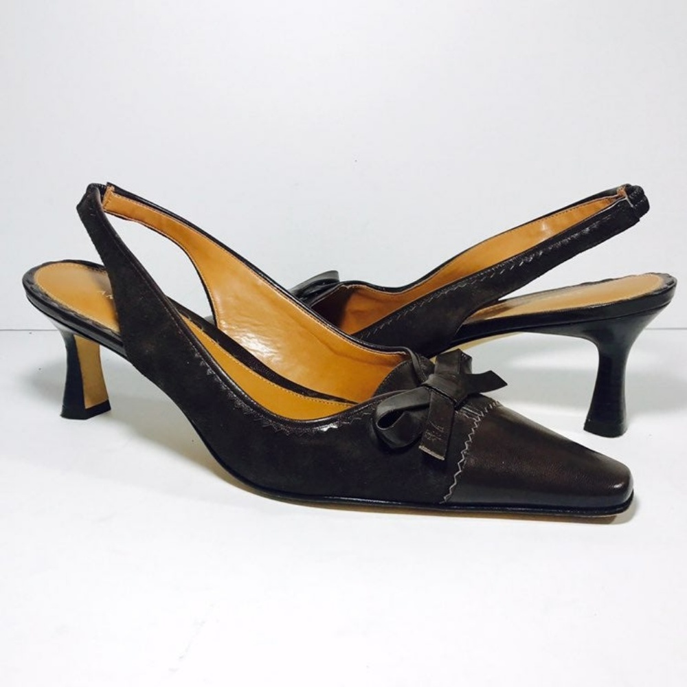 Antonio Melani Brown Leather Slingback Pumps